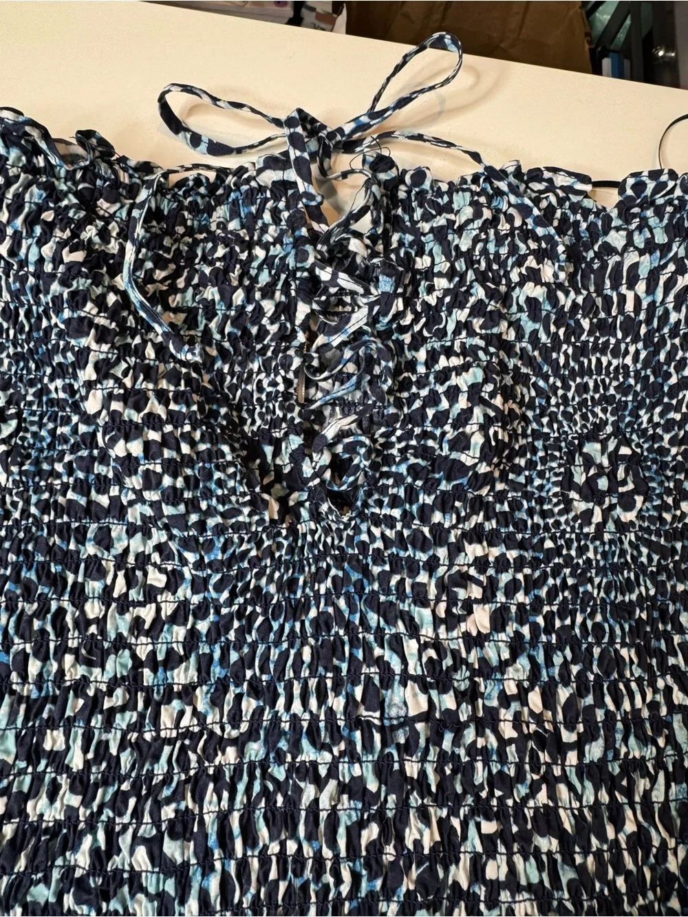 Free People Smocked Mini Dress Blue Print Cotton Size S/P